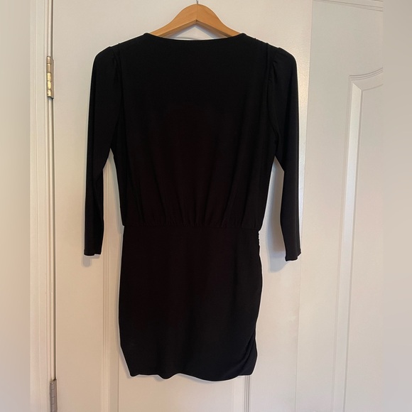 White House Black Market Long Black Blouse with Hematite Buttons - Picture 3 of 4